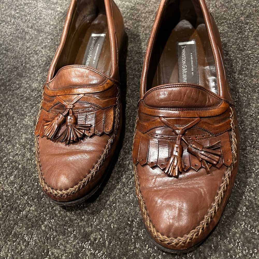 Johnston & Murphy Cognac Brown Leather Kiltie Tassel Loafers Shoes Men‎ 11/11.5B